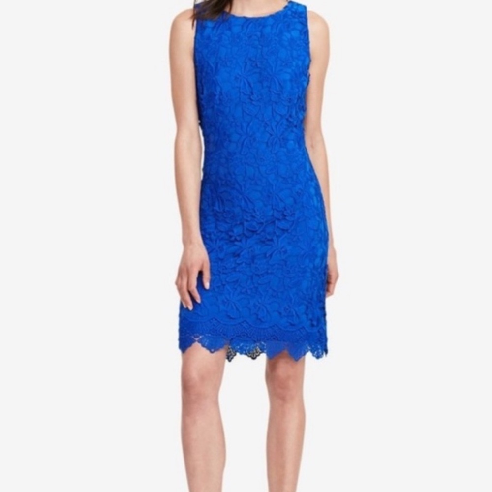 Ralph Lauren Blue Lace Sheath Dress Size 18 Plus Formal Wedding Guest Cocktail